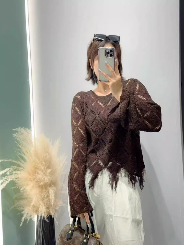 Women's Fashionable Knitted Sweater with Open Stitches Mune Fashion