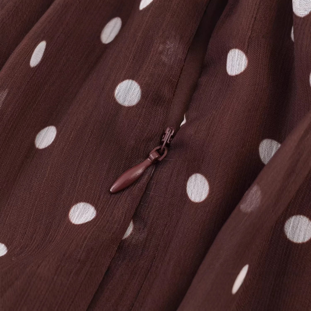 Women Polka Dot Chiffon Blouse with Tie and Synthetic Fur Trim Mune Fashion