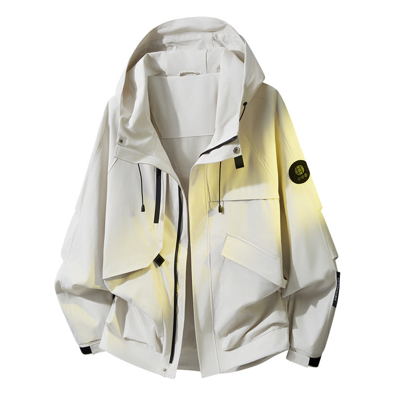 Men's Oversize Utility Hoodie Jacket with multifunctional pockets, two-way zipper & adjustable hem