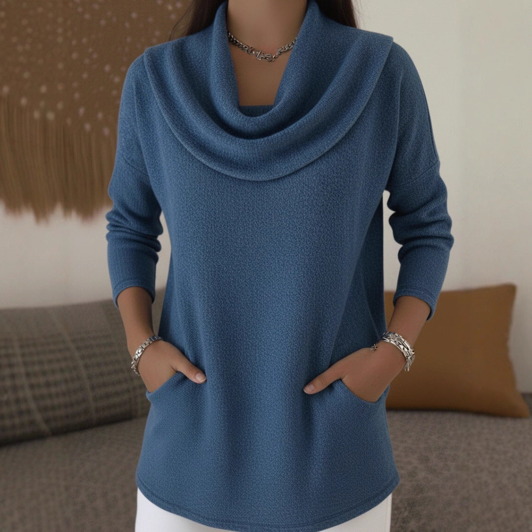 Women's Cozy Fine Knit Sweater with Shawl Collar and Pockets Mune Fashion