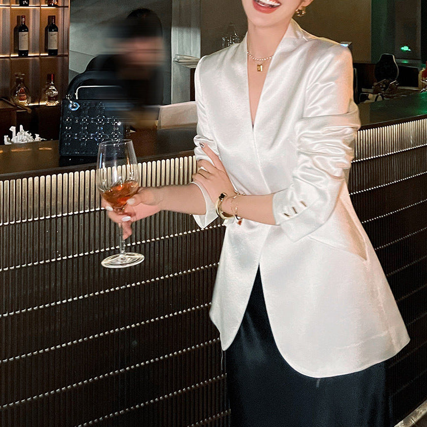 Ladies Elegant Satin Blazer Mune Fashion