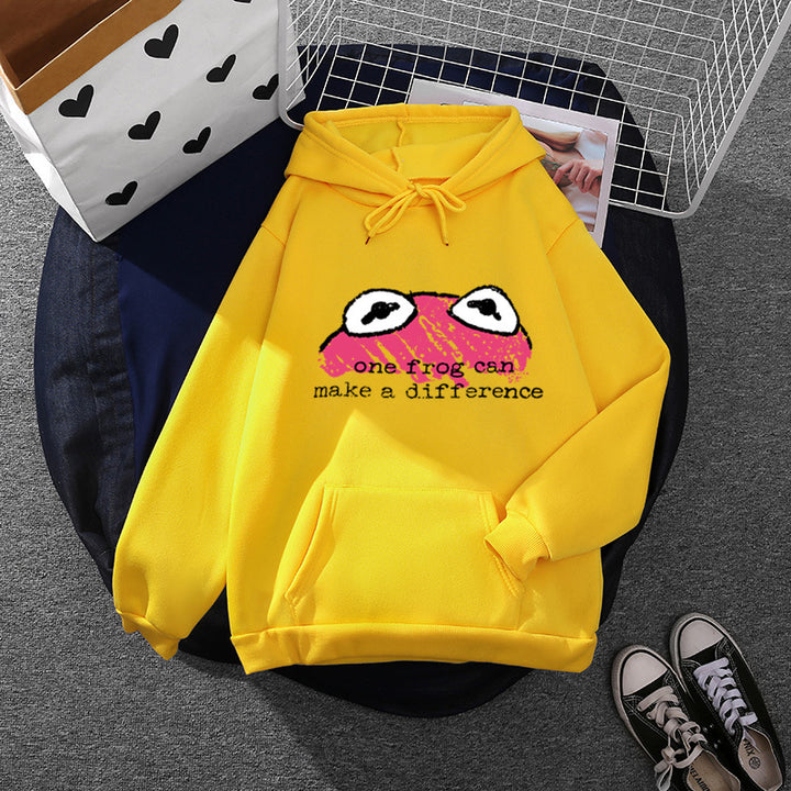 Women's relaxed-fit hoodie with stamped frog graphic, kangaroo pocket and drawstring Mune Fashion