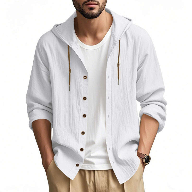 Men's lightweight hooded shirt jacket in linen look with full button placket Mune Fashion