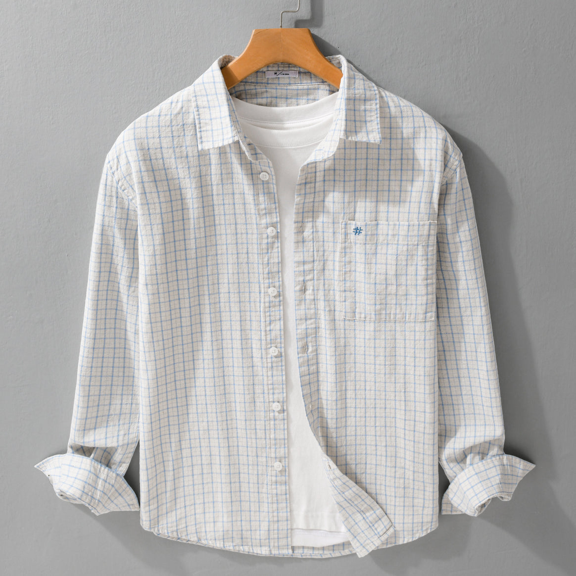 Men's Checked Lightweight Cotton Shirt with Chest Pocket and Relaxed Fit Mune Fashion