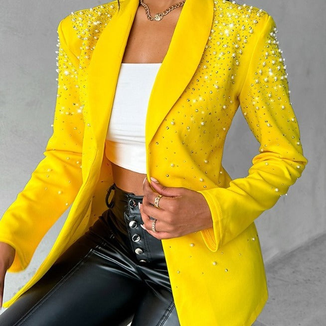 Women tailored evening blazer with pearl and rhinestone embellishment Mune Fashion