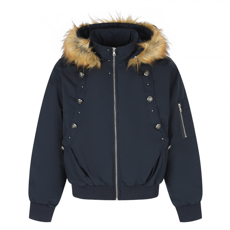Women Padded Bomber Jacket with Hood and Faux Fur Collar Quilted Winter Jacket Mune Fashion