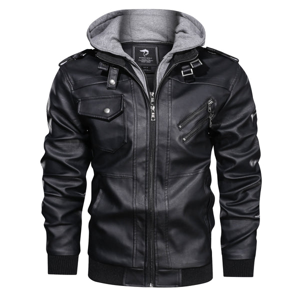 Men's pilot blouson made of synthetic leather with integrated hood insert and zipper details Mune Fashion
