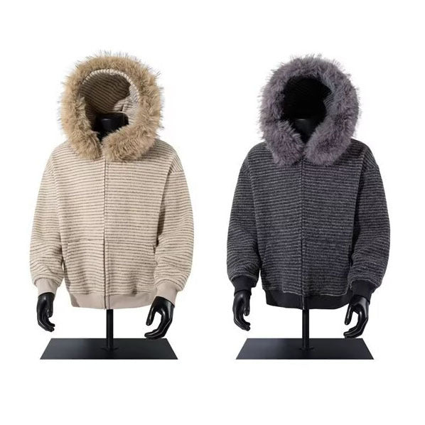 Men's Fashionable Hooded Jacket with Faux Fur Collar Mune Fashion