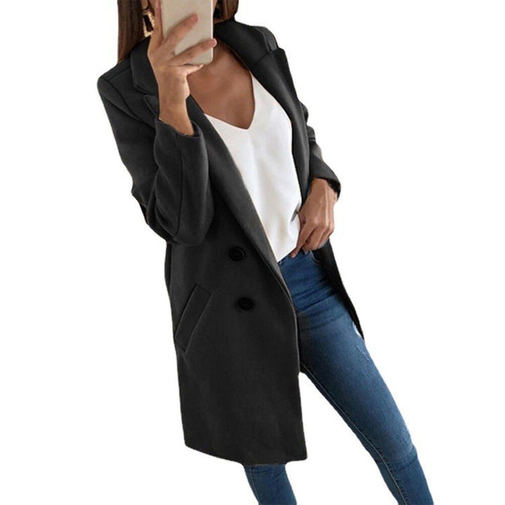 Women's Longline Wool-Look Coat-Blazer with Notched Collar Drune