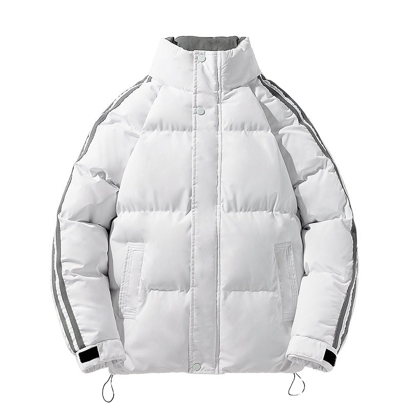 Men's sporty quilted winter jacket with high stand-up collar, sleeve stripes, and adjustable hem Mune Fashion