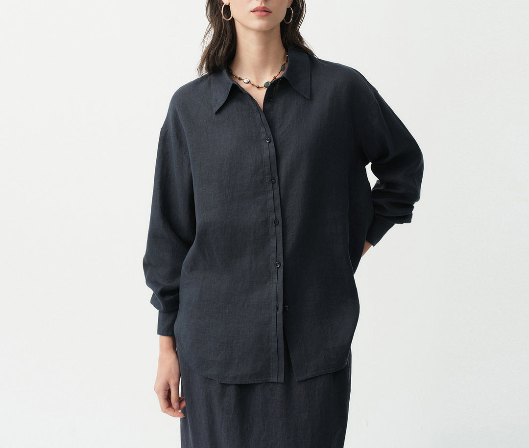 Women Stylish Linen Blouse with Long Sleeves Mune Fashion