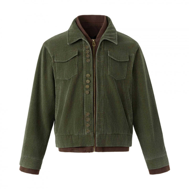 Men's Boxy Corduroy Blouson Jacket with Double Front, Flap Pockets and Ribbed Hem Mune Fashion