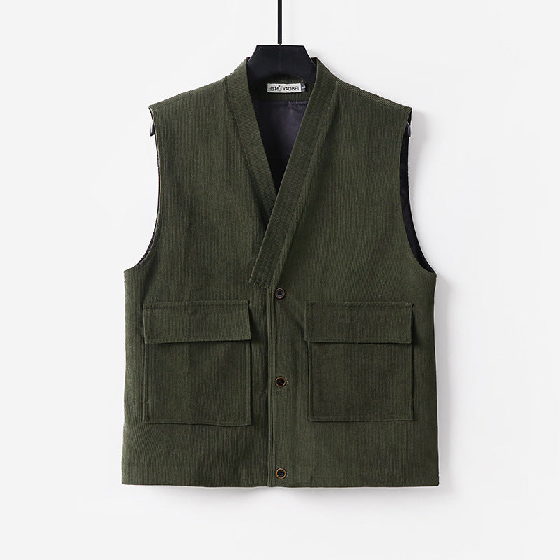 Men's cord waistcoat with shawl collar, patch pockets, and button placket Mune Fashion