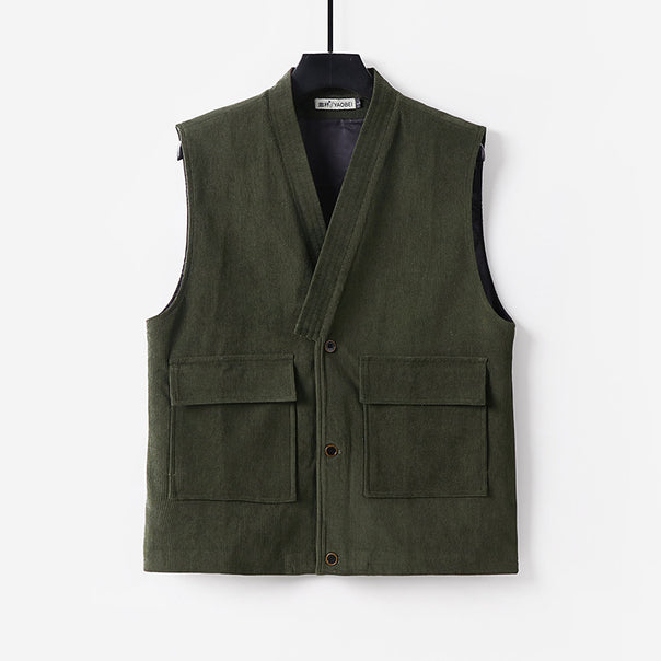 Men's cord waistcoat with shawl collar, patch pockets, and button placket Mune Fashion