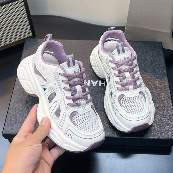 Women's Sporty Mesh Sneakers with Breathable Construction and Cushioning Sole Mune Fashion