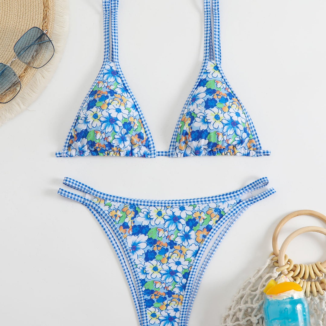Women's Triangle Bikini Set with Adjustable Straps and Floral Pattern Mune Fashion