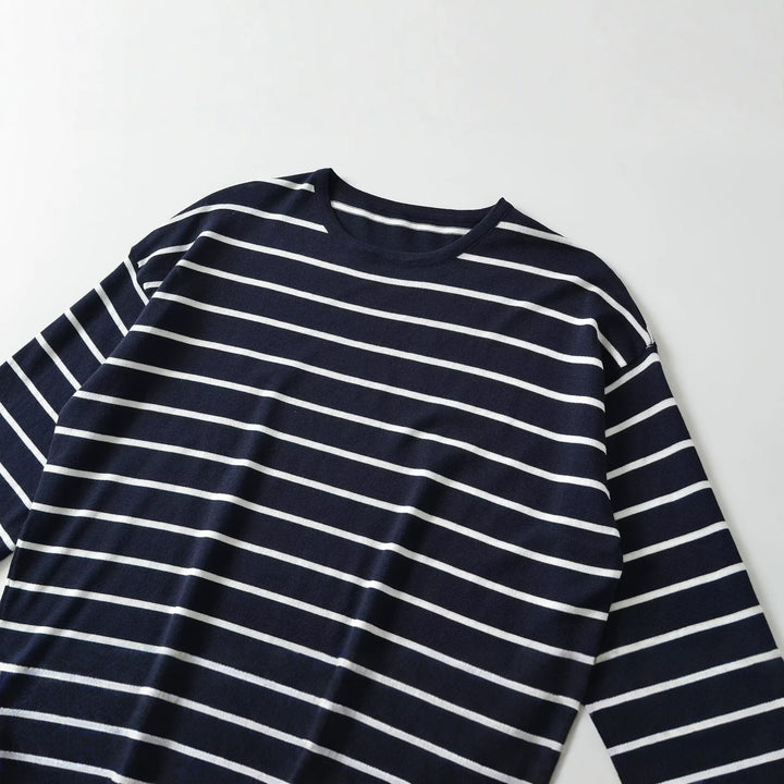 Women Oversize Maritime Striped Blouse with Three-Quarter Sleeves Mune Fashion