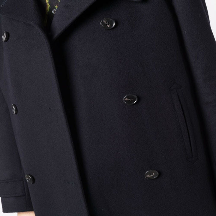Women's Figure-Hugging Double-Breasted Wool Blend Long Coat with Draped Lapel Mune Fashion