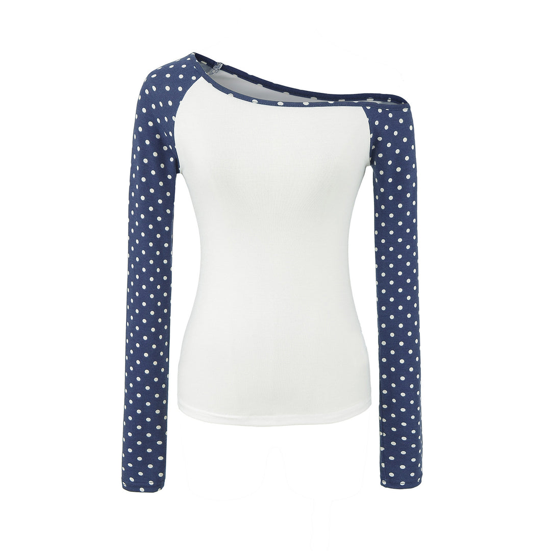 Ladies Asymmetrical Long Sleeve with Polka Dot Raglan Sleeves Mune Fashion