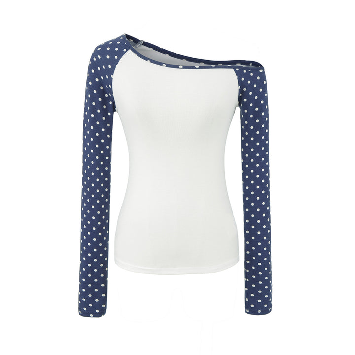 Ladies Asymmetrical Long Sleeve with Polka Dot Raglan Sleeves Mune Fashion