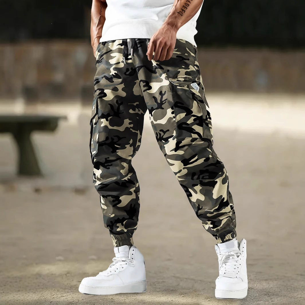 Men's cargo jogger pants with camo pattern, elastic waistband, and ankle cuffs Mune Fashion
