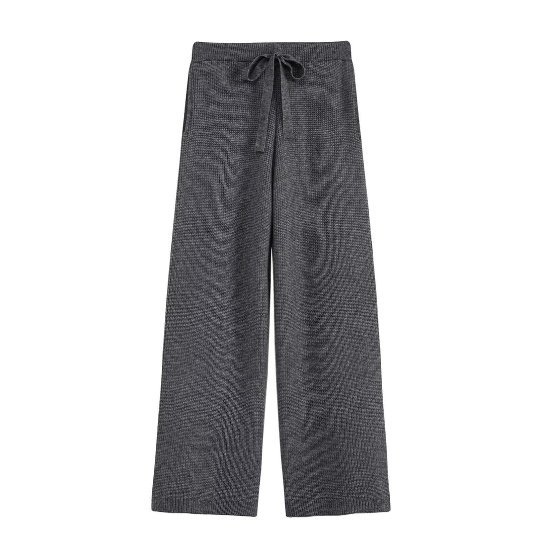 Women's Two-Piece Knit Set with Zipper Cardigan, Stand Collar and Wide Leg Trousers