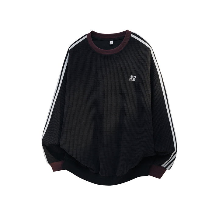Unisex Oversized Sweatshirt with Waffle Structure, Contrast Stripes on Sleeves and Ribbed Cuffs Mune Fashion
