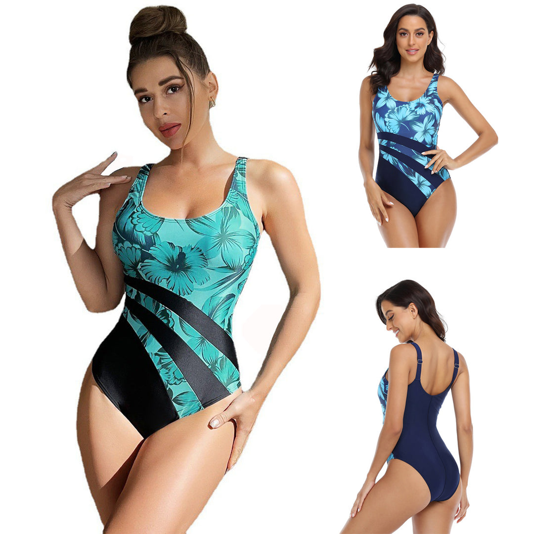 Women's Sporty High-Performance One-Piece Swimsuit with Floral Design Mune Fashion