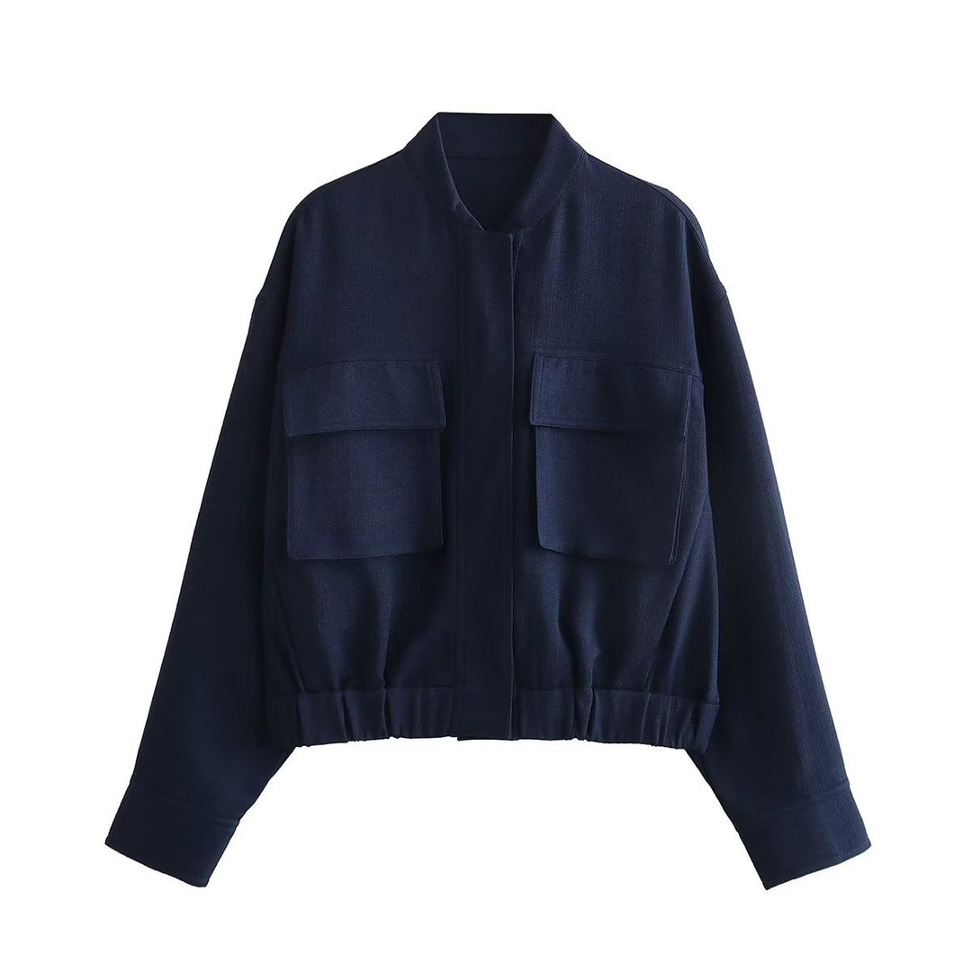 Women nan tailored bomber jacket with elastic hem, shirt collar and back yoke Mune Fashion