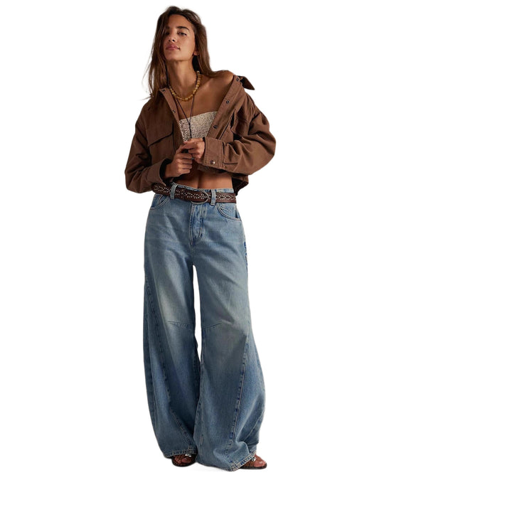 Women's short utility poncho jacket with snap button front and patch pockets Mune Fashion