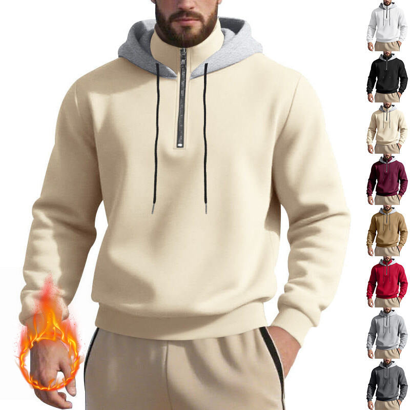 Men's half-zip hoodie with contrasting inner hood, drawstring, and ribbed cuffs Mune Fashion