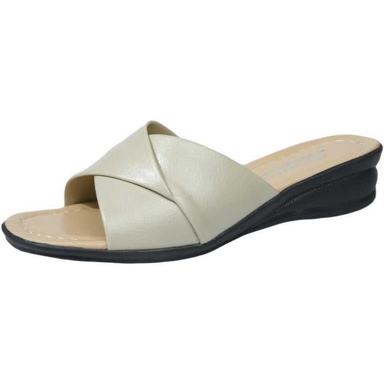 Ladies nan comfortable slipper sandal with crossed straps and lightweight wedge heel Mune Fashion