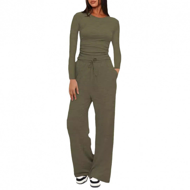Women's Relaxed Leisure Pants with Extra Wide Leg, Elastic Waistband and Drawstring Mune Fashion
