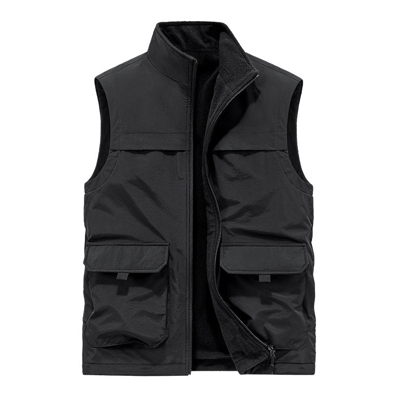 Men's Padded Utility Vest with Fleece Lining, Multiple Pockets and Standing Collar Mune Fashion