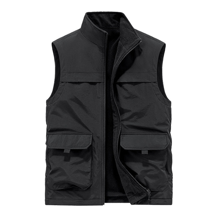 Men's Padded Utility Vest with Fleece Lining, Multiple Pockets and Standing Collar Mune Fashion