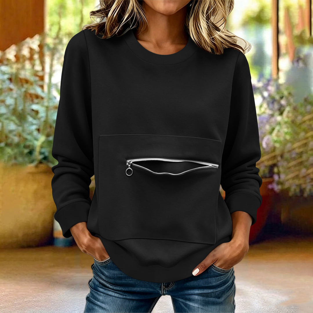 Women's locker-style sweatshirt with front zip pocket and round neck Mune Fashion