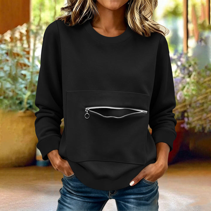 Women's locker-style sweatshirt with front zip pocket and round neck Mune Fashion
