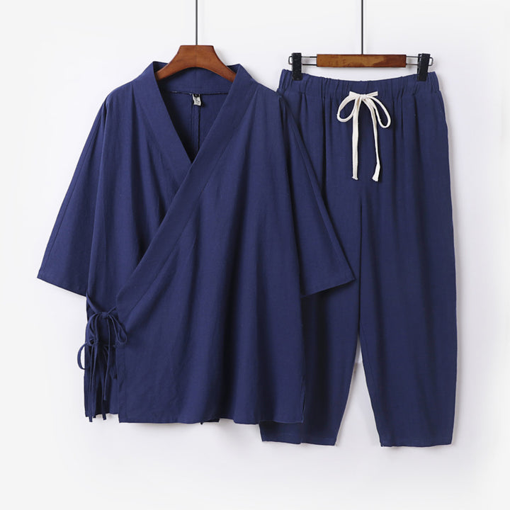 Men's Kimono Loungewear Set with Wrap Top, Drawstring Waist Pants and Loose Fit Mune Fashion