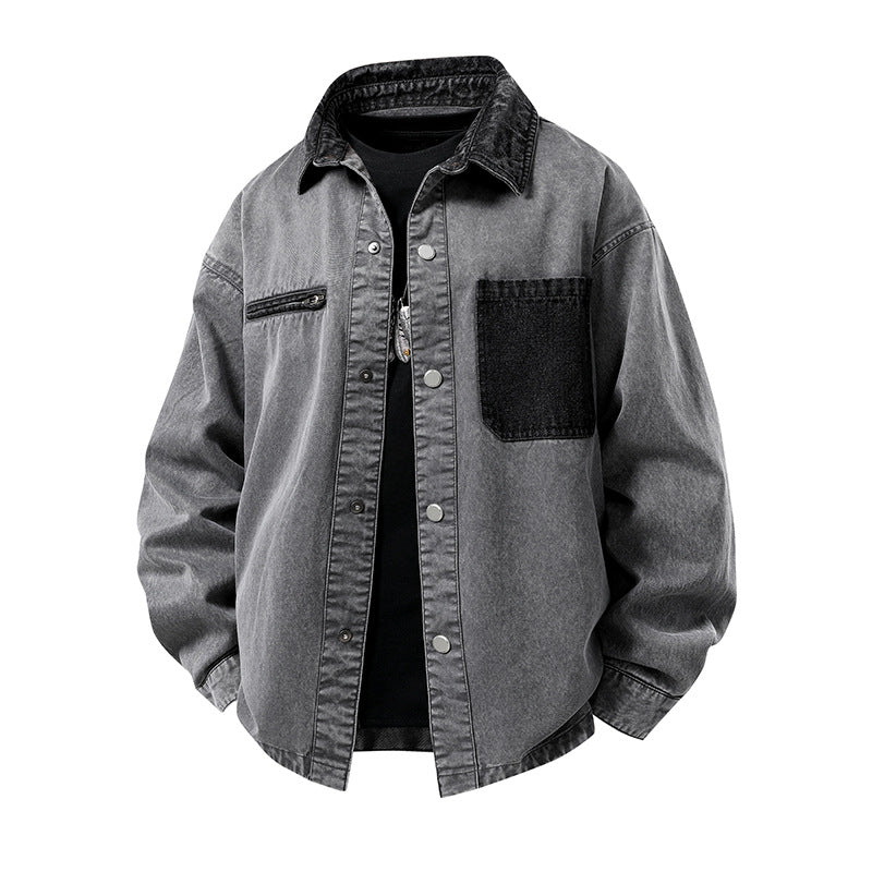 Men's Oversized Denim Shirt Jacket with Snap Front, Chest Pockets & Zip Detail Mune Fashion