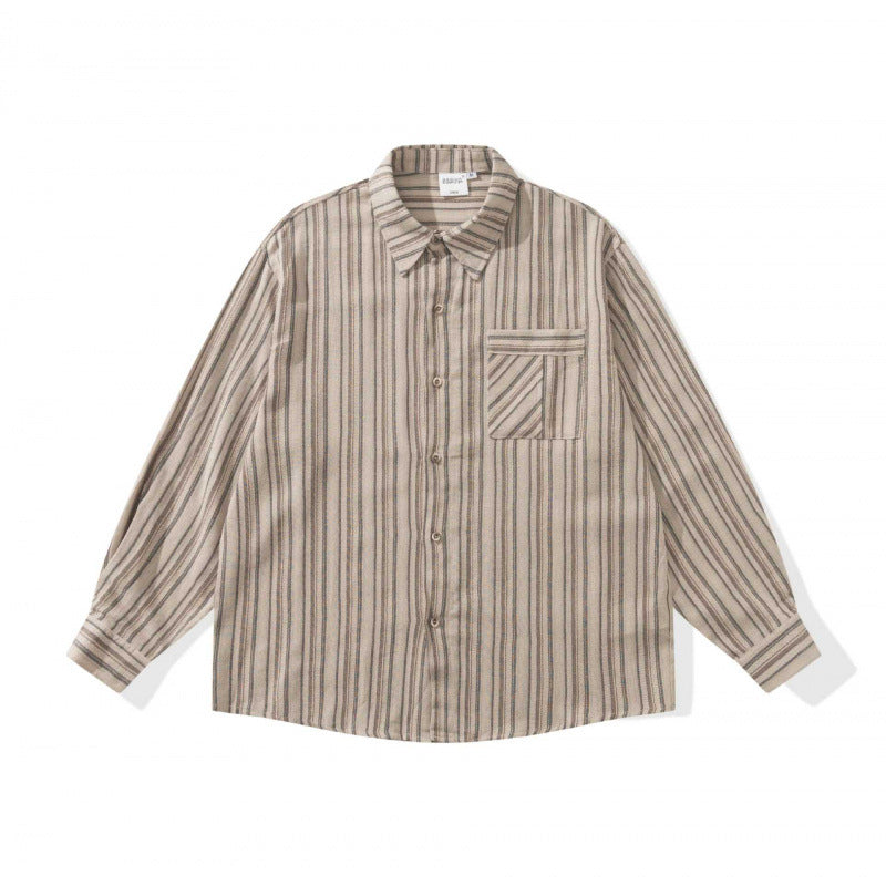 Unisex Oversize-Longsleeve Shirt with Vertical Striped Pattern and Chest Pocket Mune Fashion