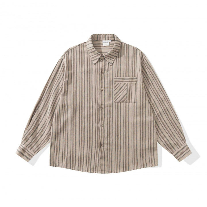 Unisex Oversize-Longsleeve Shirt with Vertical Striped Pattern and Chest Pocket Mune Fashion