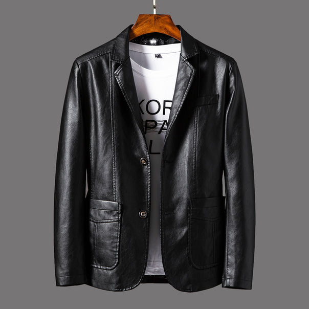 Men's leather blazer in jacket cut with notch collar and flap pockets Mune Fashion