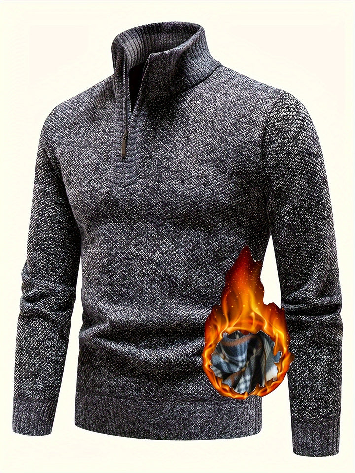 Men's Thermo Knit Sweater with Stand-up Collar and Half Zip Mune Fashion