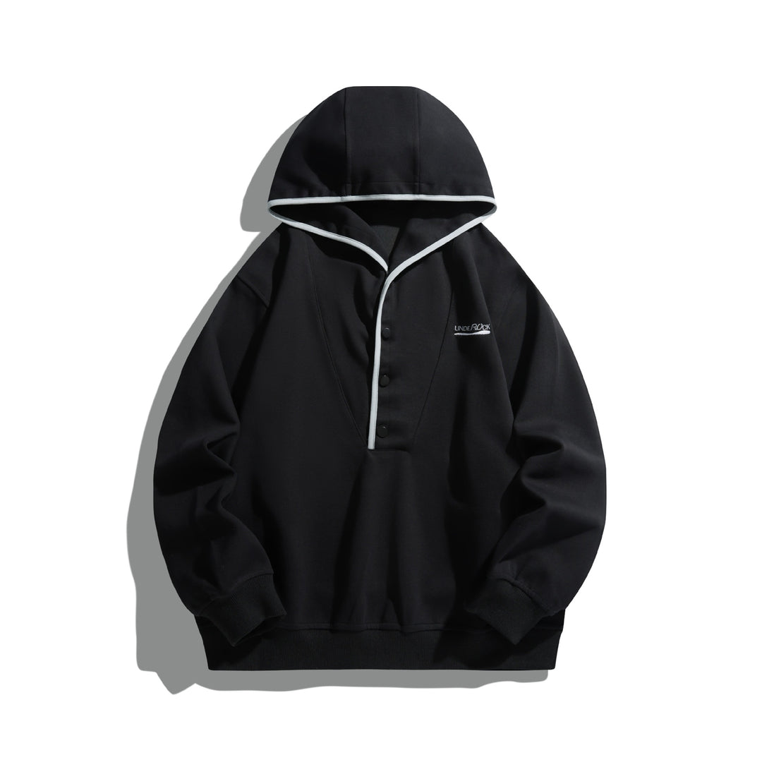 Unisex hoodie sweatshirt with snap placket and contrast piping Mune Fashion