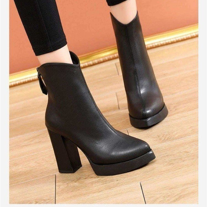 Women's Elegant High Heel Ankle Boots with High Block Heel Mune Fashion