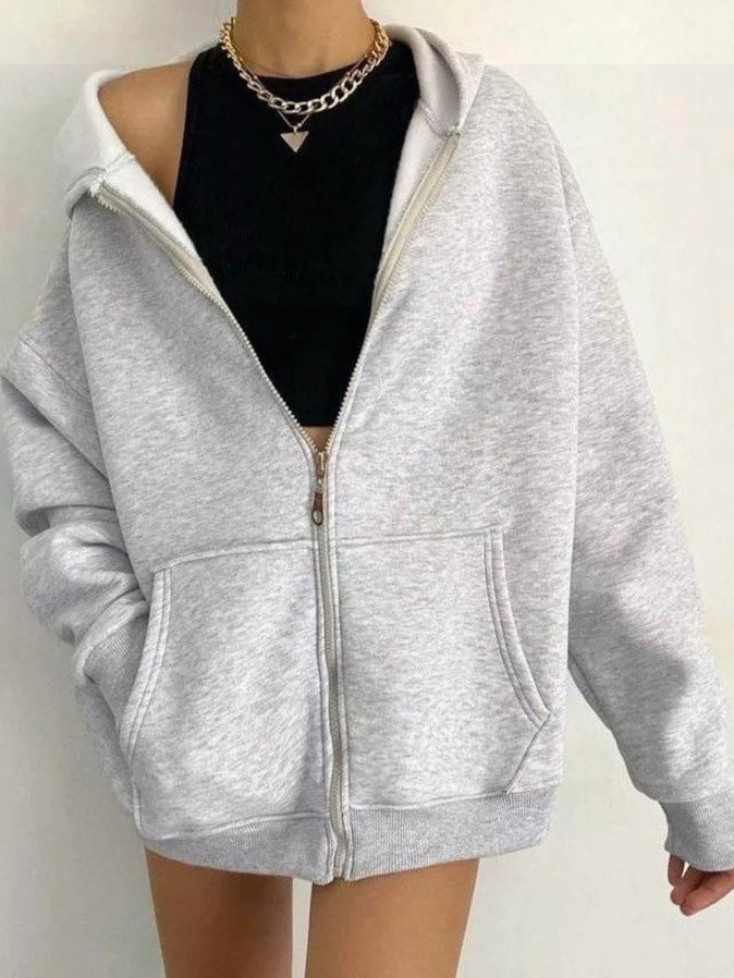 Women's minimalist French Terry zip hoodie with a full zipper, kangaroo pocket, and thumbhole sleeves Mune Fashion