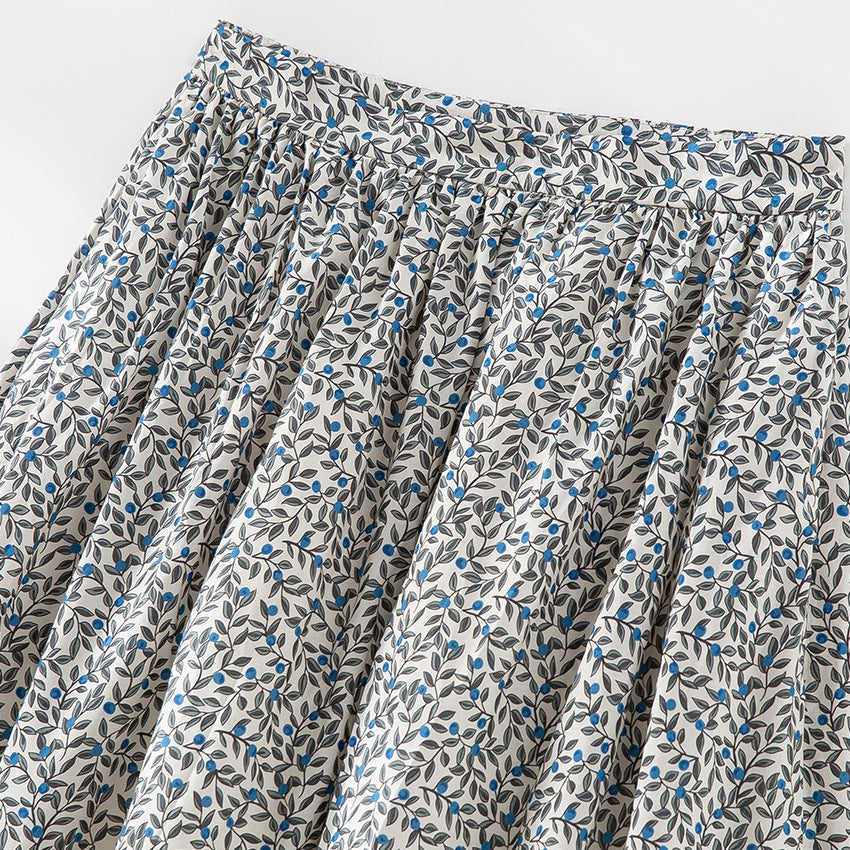 Women's midi skirt with pleated look, gathered waistband and floral print Mune Fashion