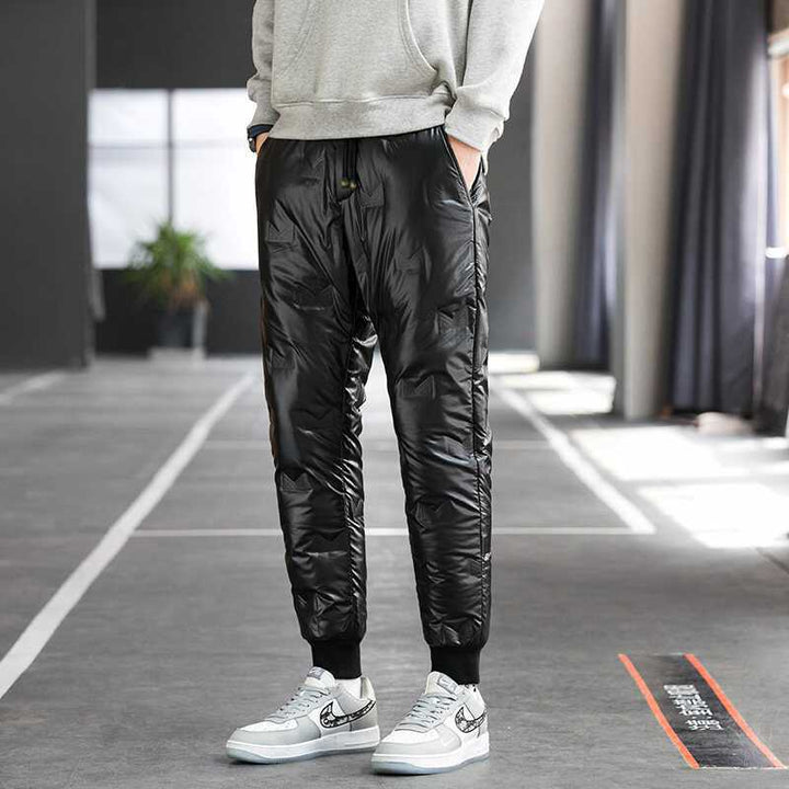 Men's Insulated Nylon Jogging Pants with Quilted Thermal Lining, Drawstring & Elastic Cuffs Mune Fashion
