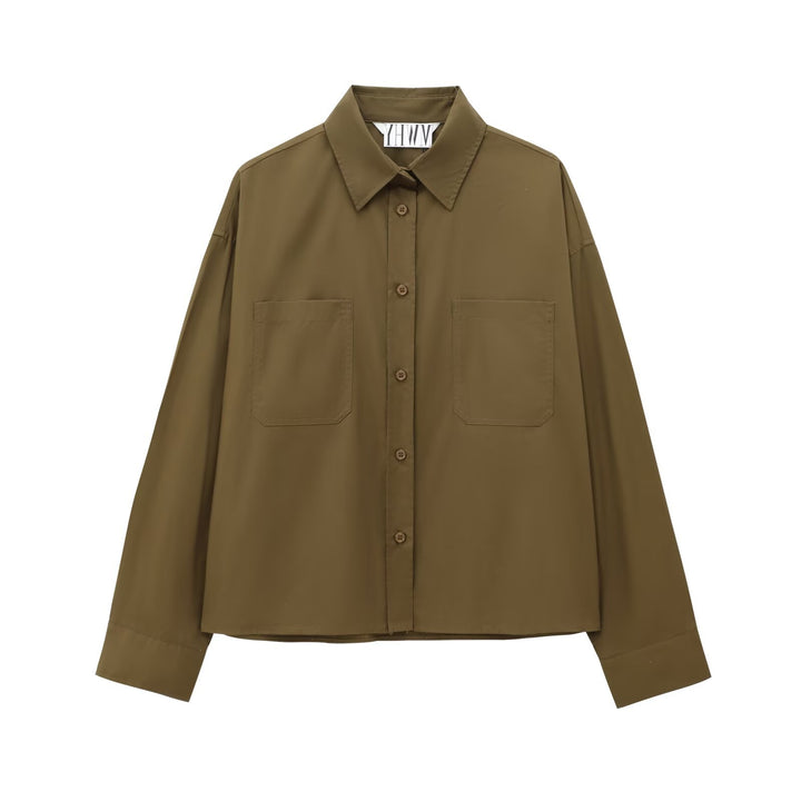 Women's Boxy Cropped Shirt Jacket with Patch Chest Pockets Mune Fashion