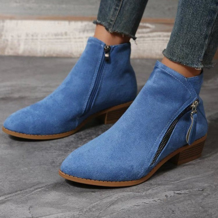 Women's classic ankle-high micro velvet ankle boots with side zipper and low block heel Mune Fashion